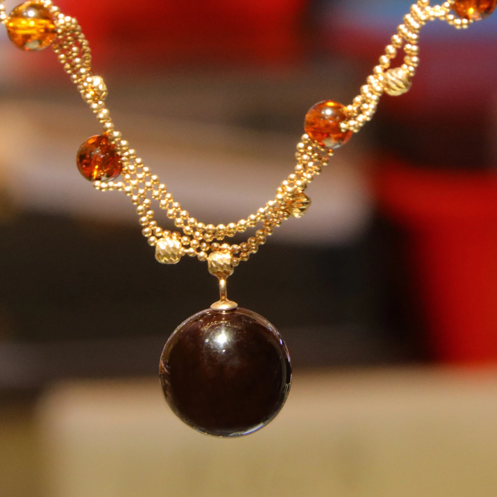 Natural Violet Amber Sterling Silver Pendant 15mm Round Bead Handcrafted Jewelry Gif