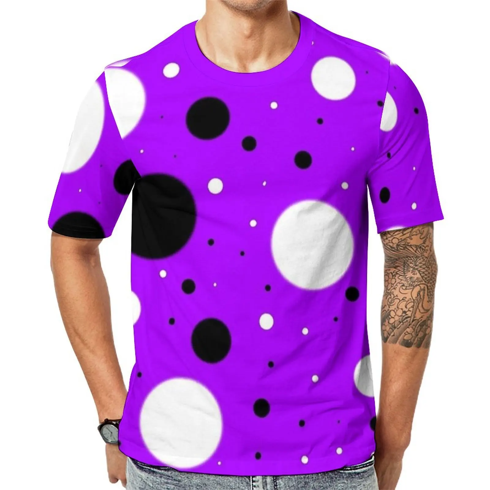 Purple Big Polka Dot Print T-Shirt For Men O Neck T Shirts Summer Harajuku Tops Short Sleeve Classic Oversize Tees Birthday Gift