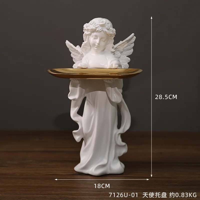 Angel Tray Statue Ornament Jewelry Tray Entrance Storage Living Room Desktop Artfigurine Nordic Home Luxury Decoration Sculpture