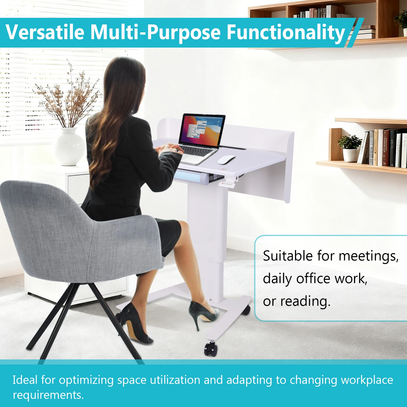 Standing Lift Lectern with Wheels Office Conference Lectern Table Movable Conference Podium for Presentations & Public Speaking