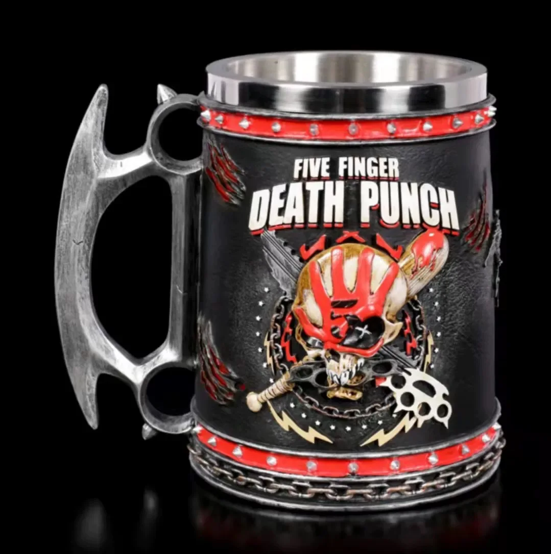 Newest Five Finger Death Punch Tankard Stainless Steel & Resin Beer Mugs Baseball Skull Water Cups Halloween Gift Coffee Cup