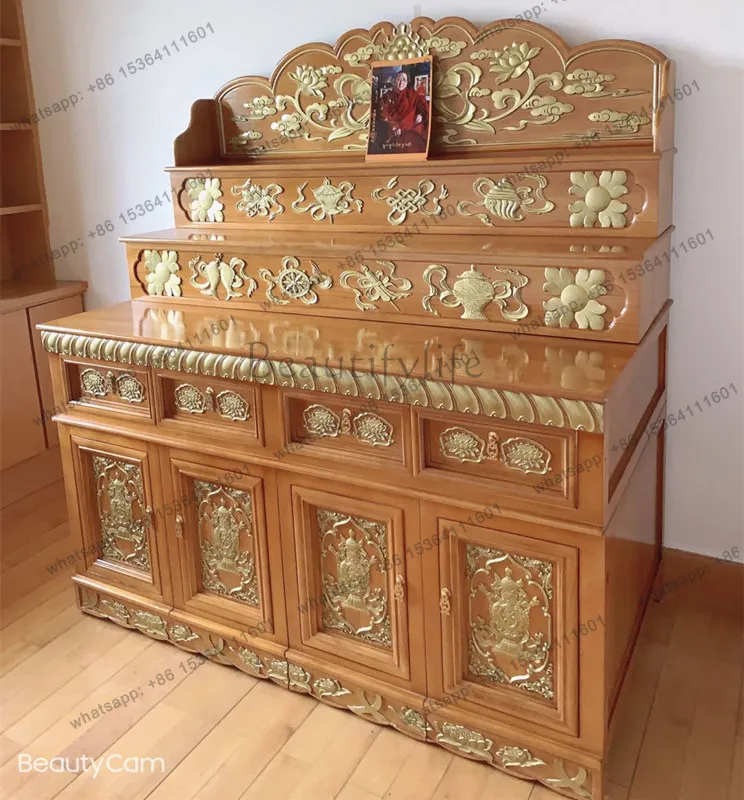 Solid wood simple modern vertical cabinet for table Buddha table three-layer household Tibetan tantra Buddhist hall