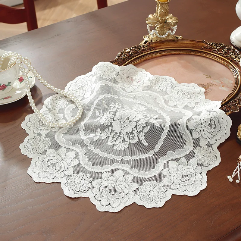 Placemats Lace Table Mat Fabric Washable Individual Round Dining Table Placement Decor Place Settings Placed Table Cup Coaster