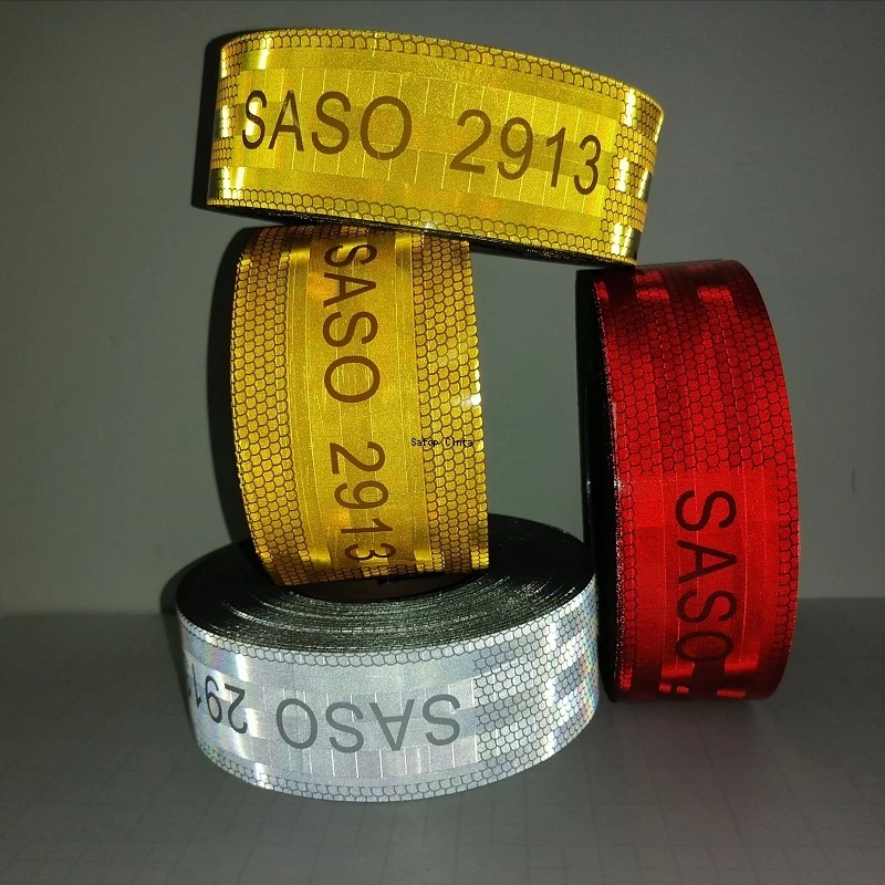 5cm/7.5cm/10cm*5M SASO 2913 White Red Yellow Reflective Tapes Stickers Waterproof Reflector Strong Adhesive Film For Middle East
