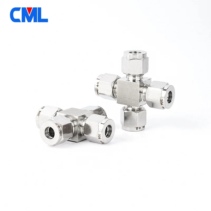 304 Stainless Steel Double Ferrules 4 Way Cross Fitting 4 6 8 10mm 12mm 1/8