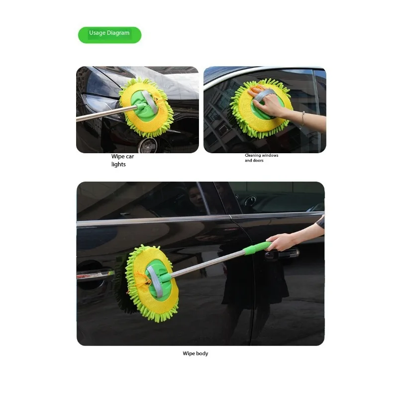 Car Wash Mop Adjustable Super Absorbent Car Wash Brush Telescoping Long Handle Soft Hair Can Rotate Cleaning Mop Auto Accessorie