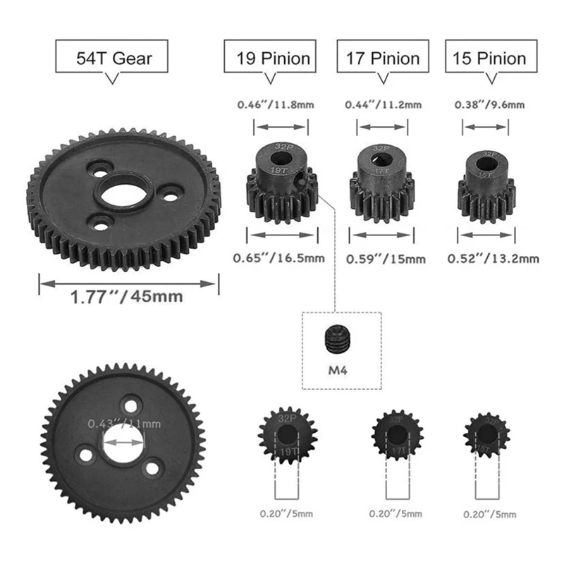 1 Set Metal Steel Pinions Gear 54T 0.8 32 Pitch 3956 Spur Gear For TRX Slash 4X4 4WD