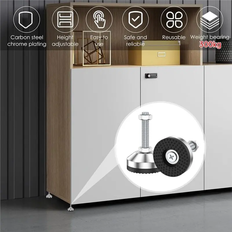 AB42-Furniture Leveler Carbon Steel Adjustable Leveling Feet With Non Slip Rubber Pads For Tables Cabinets