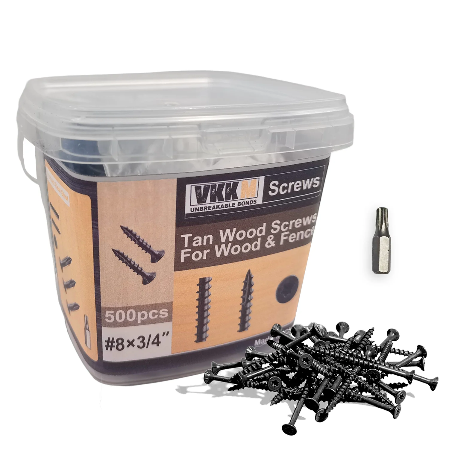 

VKKM 3/4-inch Deck Screws #8*3/4,500 Deck Screws, Plum/Star Drive Screws, Complimentary T-25 Star Drive Bit Drill.