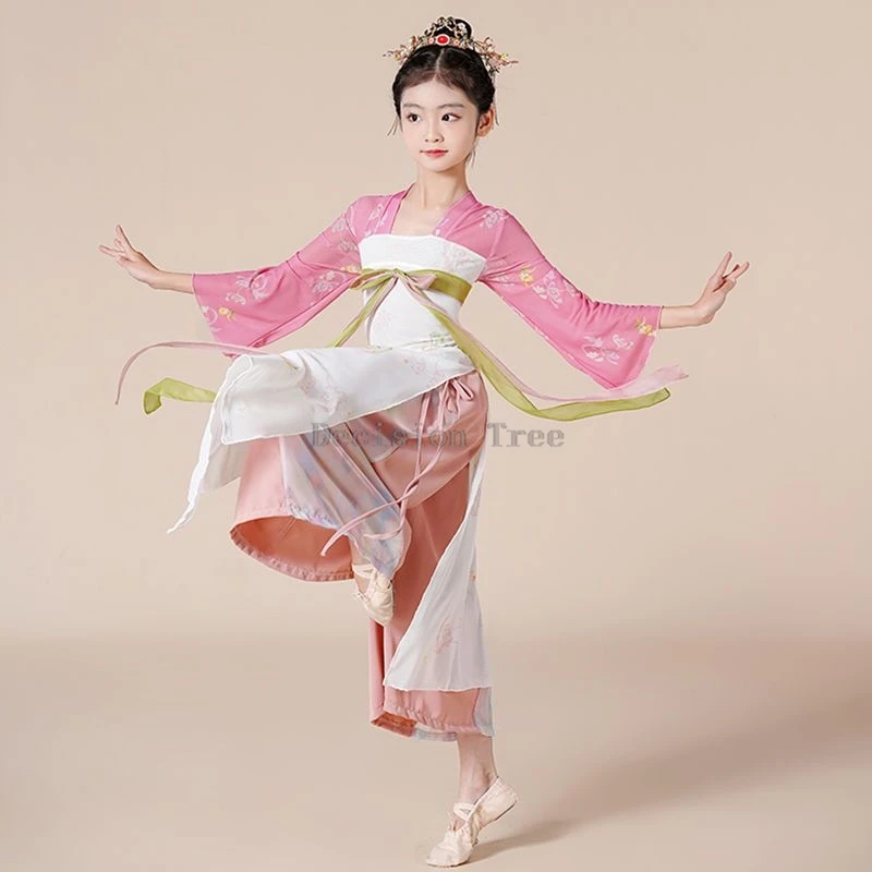 2024 klassisches Tanzkleid für Kinder im chinesischen Stil, fließendes Übungskleid, Performance-Kleid, Mädchenkörper, Reim, Gaze-Kleid, Kostüm