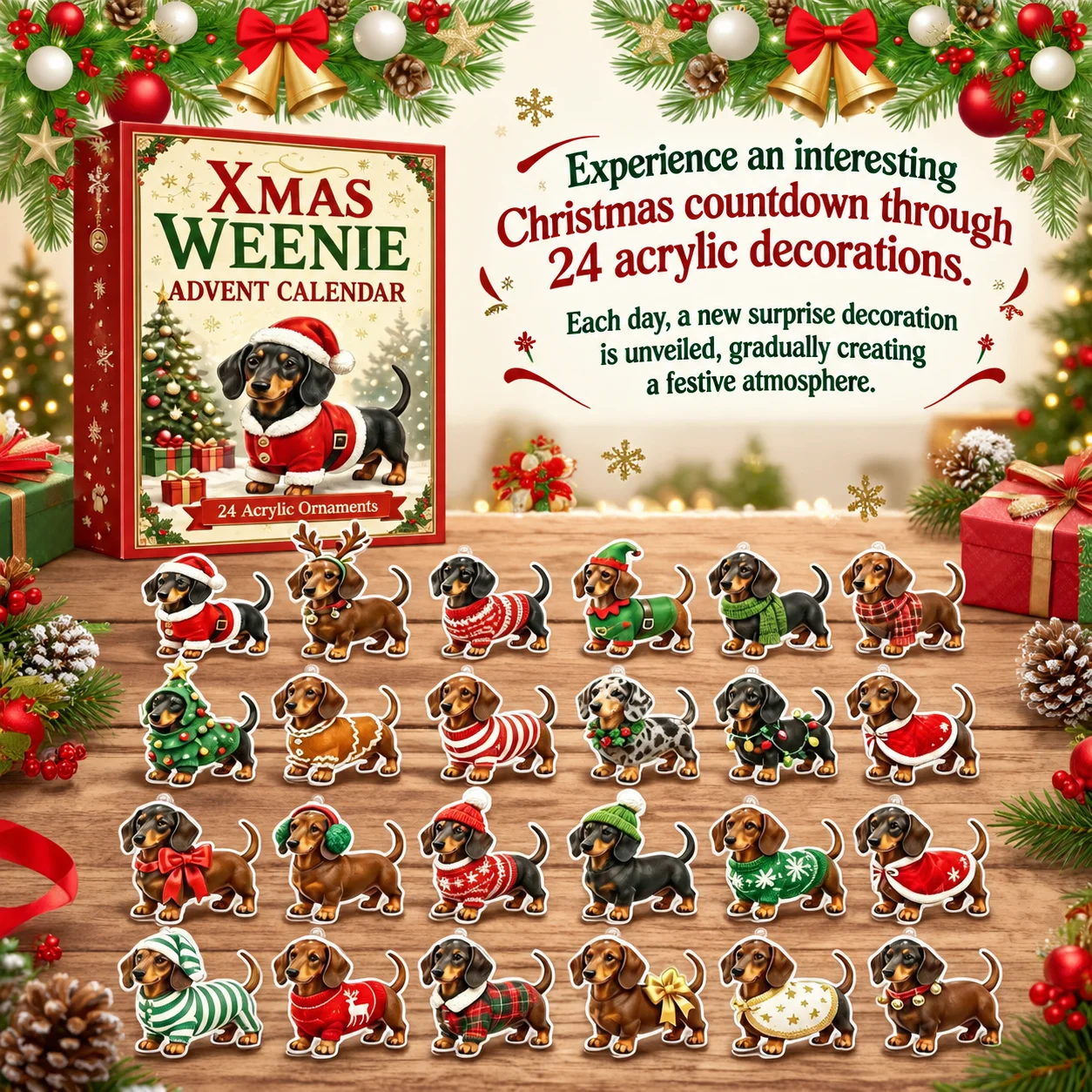 2027 Personalized Dog Advent Calendar 24 Dog Ornaments 2D Acrylic Dog for Decor of Christmas Tree Family Party Christmas Gift