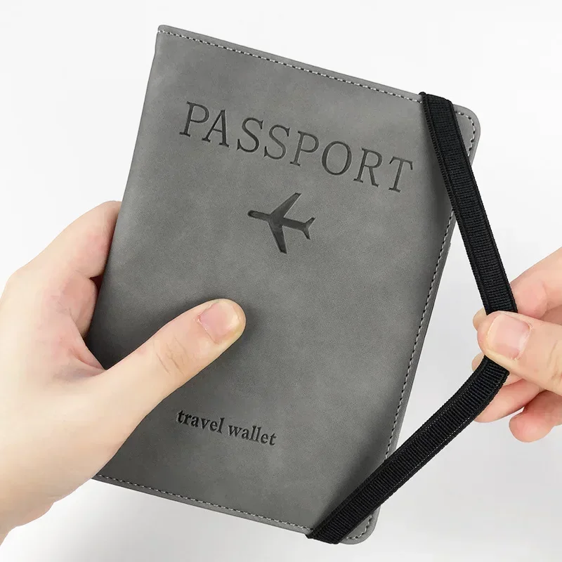 Cartera de viaje con bloqueo RFID, porta pasaporte con ranura para tarjeta de crédito de identificación SIM, funda para pasaporte, funda protectora de pasaporte de cuero PU