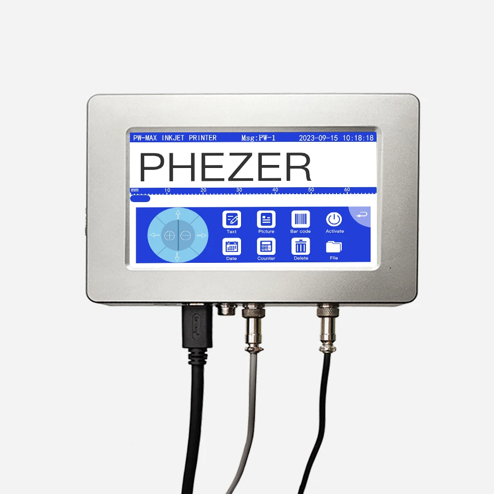 Phezer 12.7/25.4mm Online Inkjet Printer Label Machine Computer PW-MAX Batch Expiry Date QR Bar Code Serial Number Logo Printing