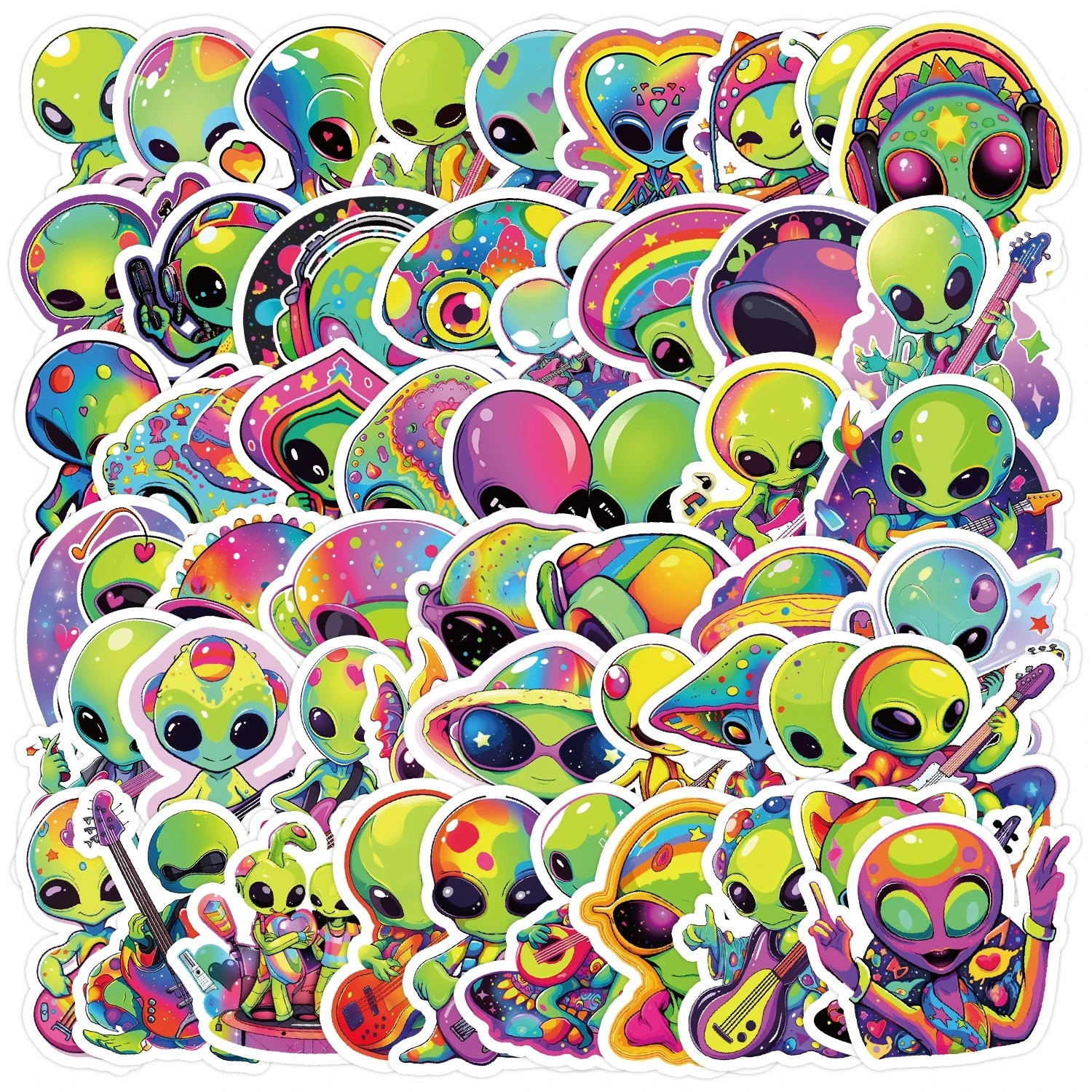 50 Pcs Colorful Cartoon Alien Graffiti Stickers Waterproof Vinyl Decals for Water Bottle Laptop Tablet Phone Journal Gift