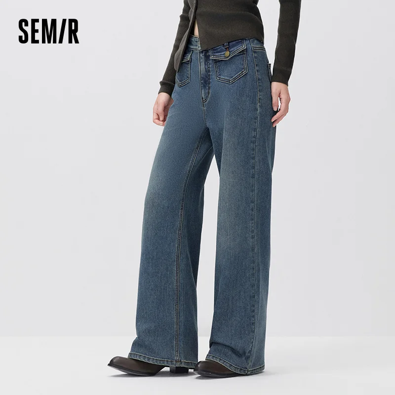 Semir Women Denim Jeans Fleece Lined Loose Fit 2026 New Winter Daily Wear Urban Casual Style Cold Weather Layering