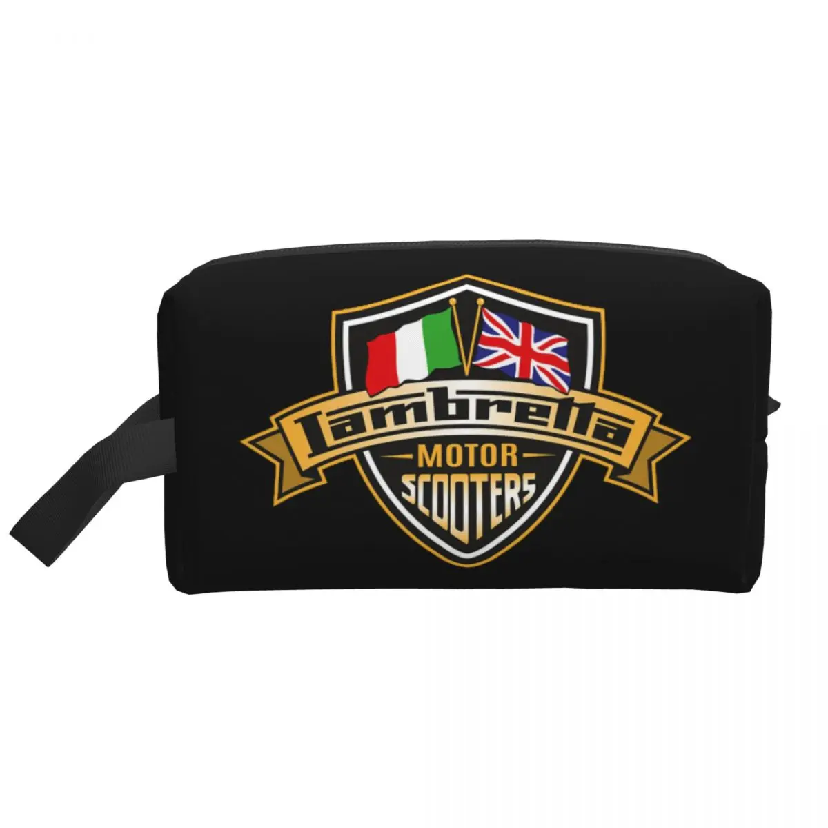 

Lambretta Motor Scooters With Union Jack And Italian Flags Women Cosmetic Bag Travel Makeup Organizer Pouch Toiletry Storage