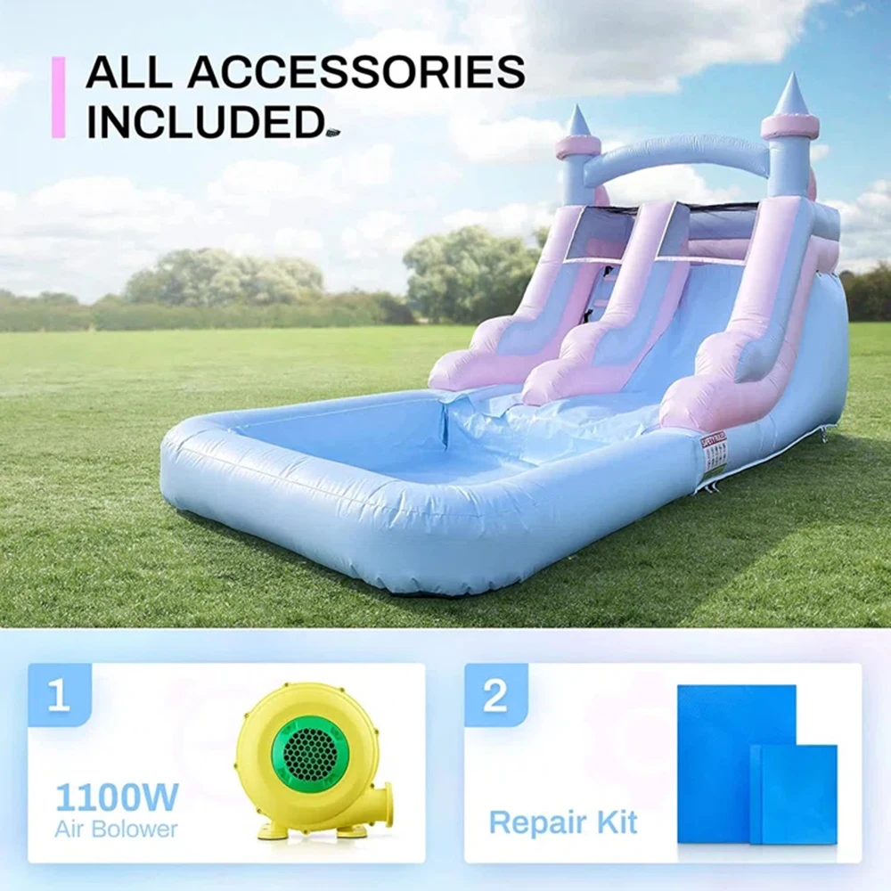 Commerciële Opblaasbare Waterglijbaan Met Splash Zwembad Springkasteel Voor Volwassenen En Kinderen Omvat Blower Stakes En Verzending