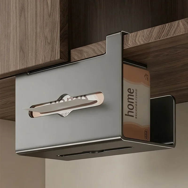 Hanging Tissue Holder For Cabinet Door No Drill Napkin Storage Box Multifunctional Paper Dispenser For Kitchen Bathroom Cupboard