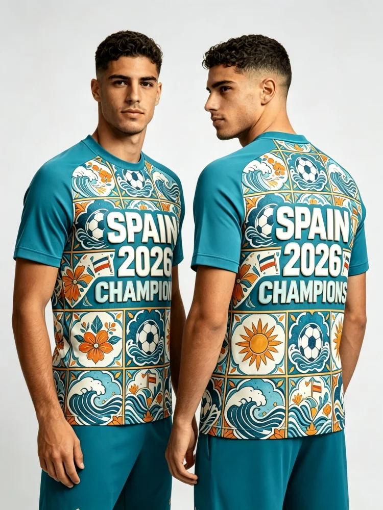 2026 Summer New Spanish Style Sports Jersey Championship Edition Fan Celebration Football T-shirt Uniform Tops Family Kids Tees