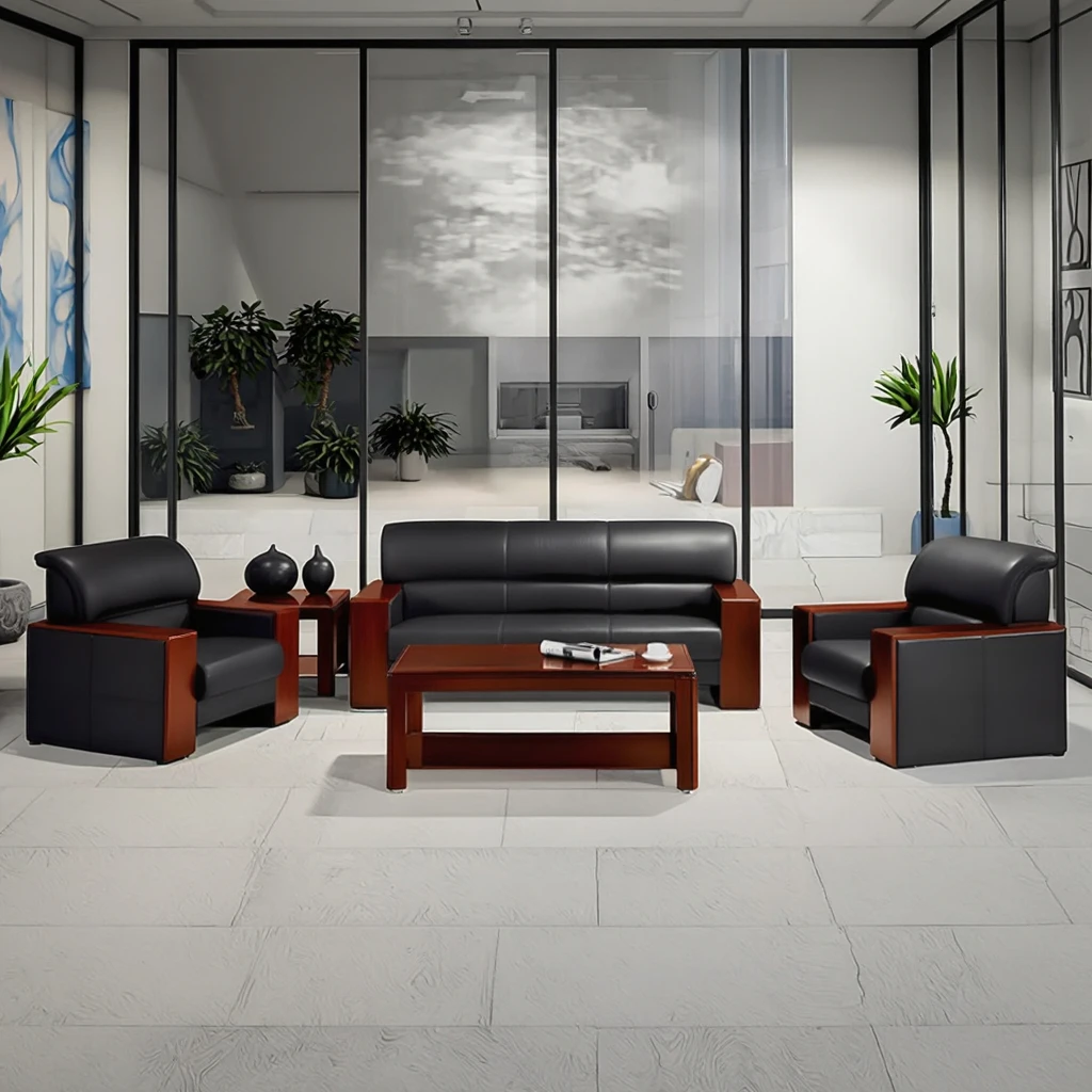 Executive Luxury Foshan Modern Modular Office Leather Reception Tourists Leaving Room Sofa Set Design Office Furniture