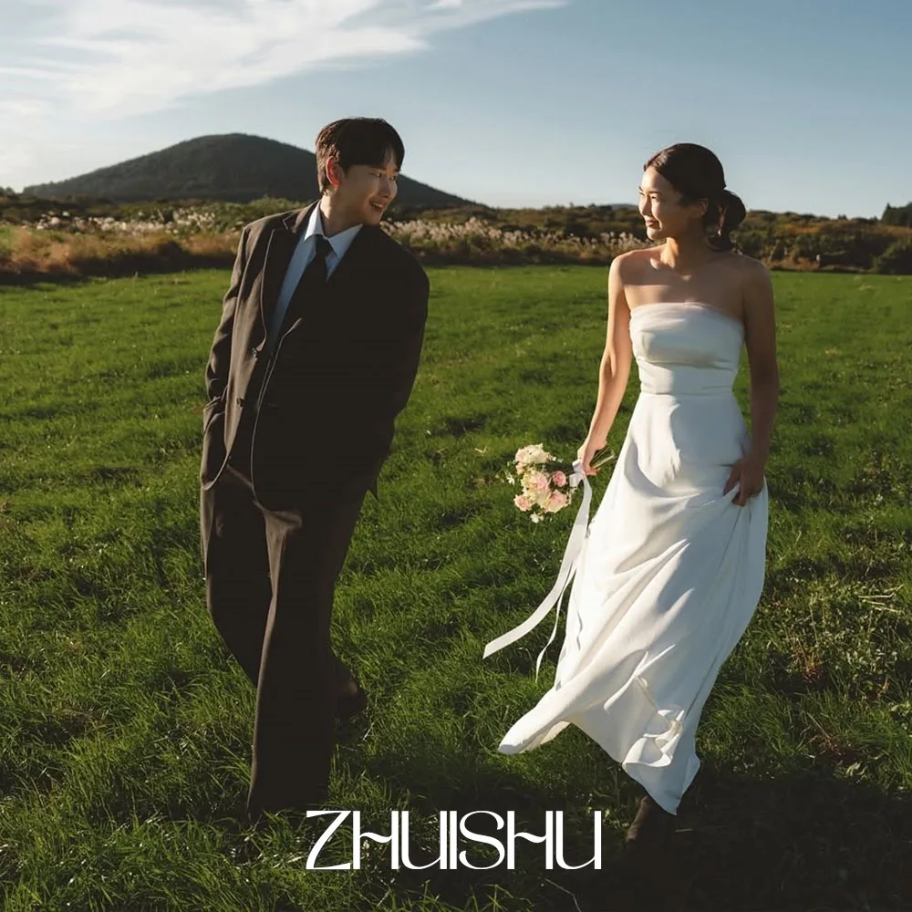 ZHUISHU 우아한 스트랩리스 한국 웨딩 드레스 A라인 심플한 플로어 길이 신부 파티 가운 맞춤형 사진 촬영 드레스 2025