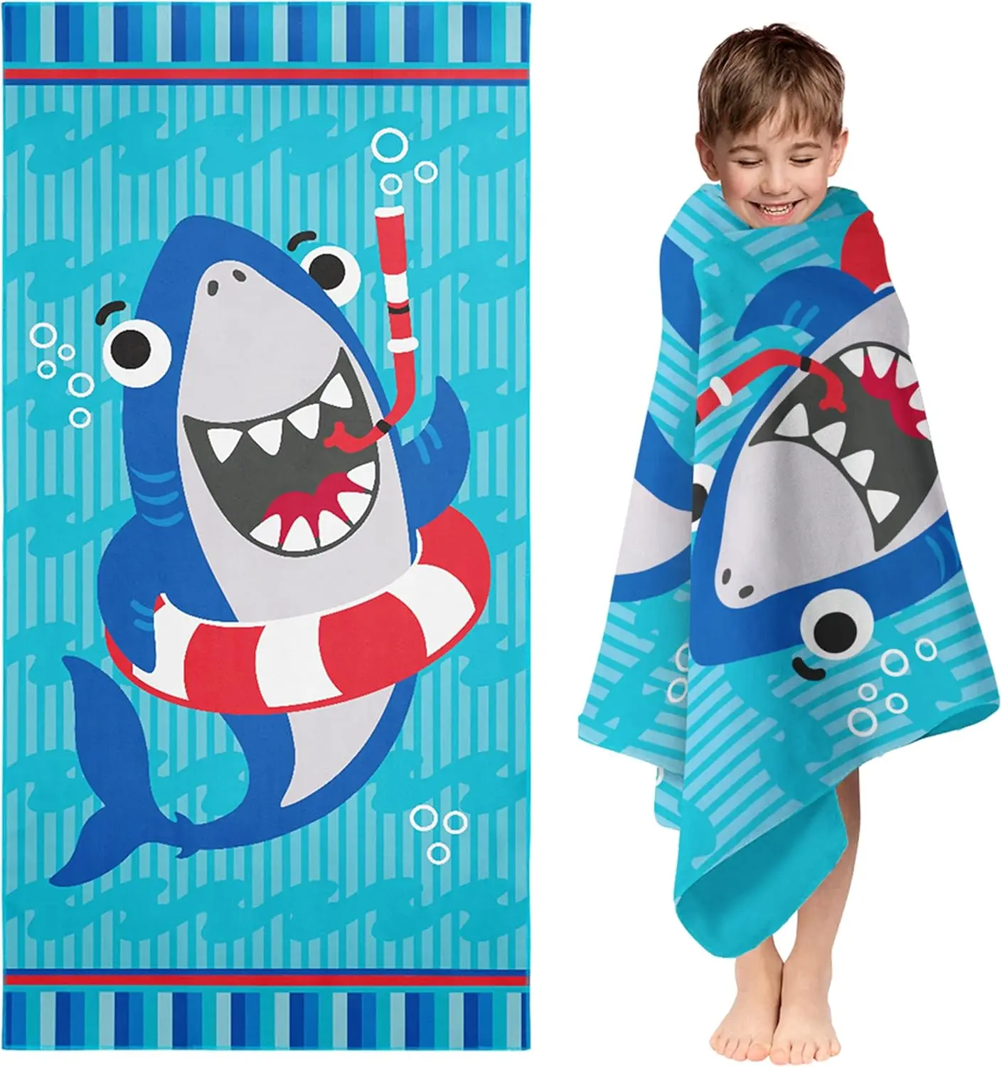 SANDJEST Shark Beach Towel for Boys Kids Beach Towels - Quick Dry Sand Free Lightweight Microfiber Suede Towels