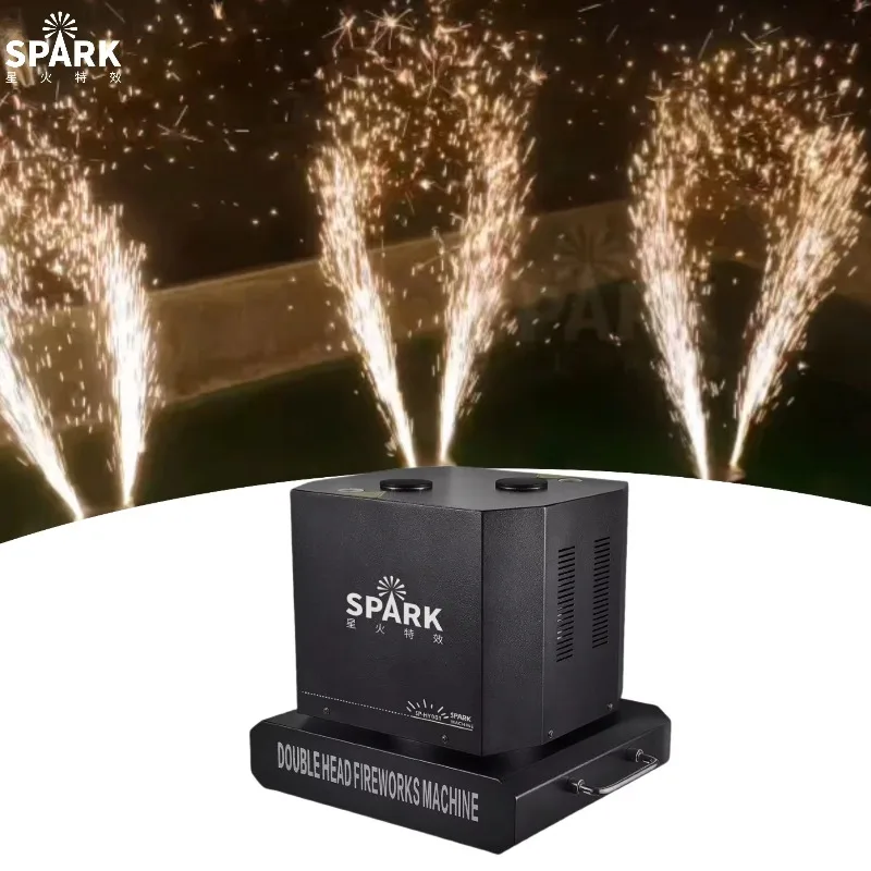 Spin Dual Double Head Cold Spark Machine 360 Rotation Sparkler Fountain Machine Metal Aluminum Shell 1300W Power