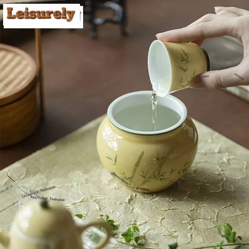 400ml Moon Yellow Ceramic Jianshui Boutique Hand-painted Bamboo Tea Washing Washing Cup Basin Tea Garbage Can Chaxi Collection