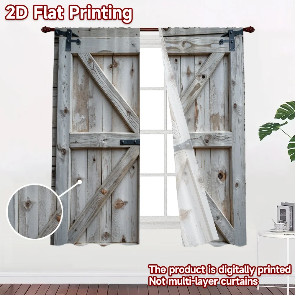 2D flat 2pcs Curtain French Romantic Style Rustic Barn Doors Digitally printed polyester, colorfast Holiday Decorations Use for