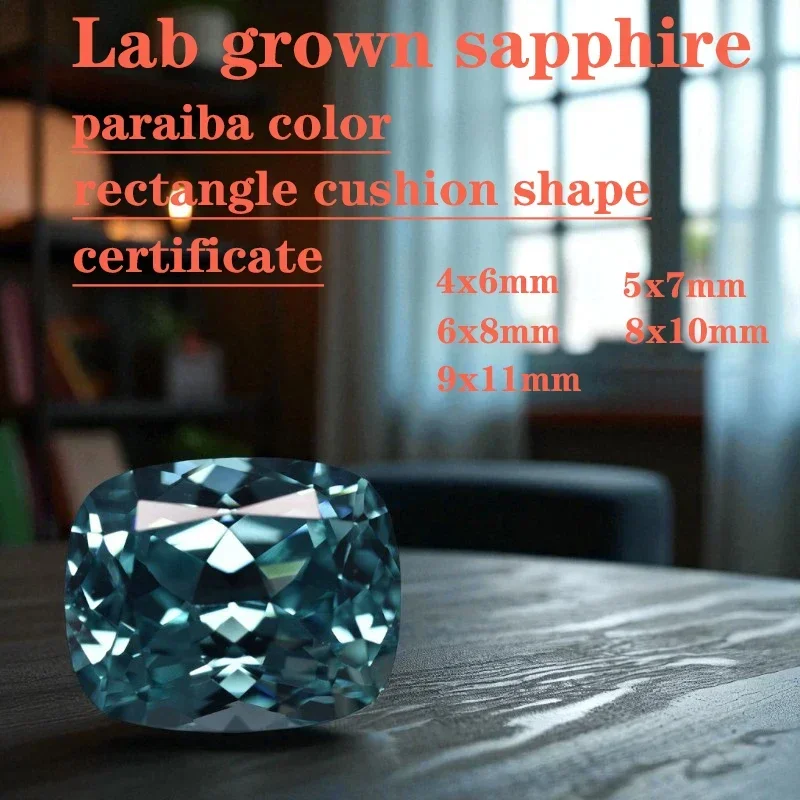 Laborgezüchteter Paraiba VVS1 Rechteckiger Kissen-Schliff Laborgezüchteter Edelstein Zertifikat DIY Anhänger Ring Halskette Ohrringe Hauptmaterialien W – Detail 1