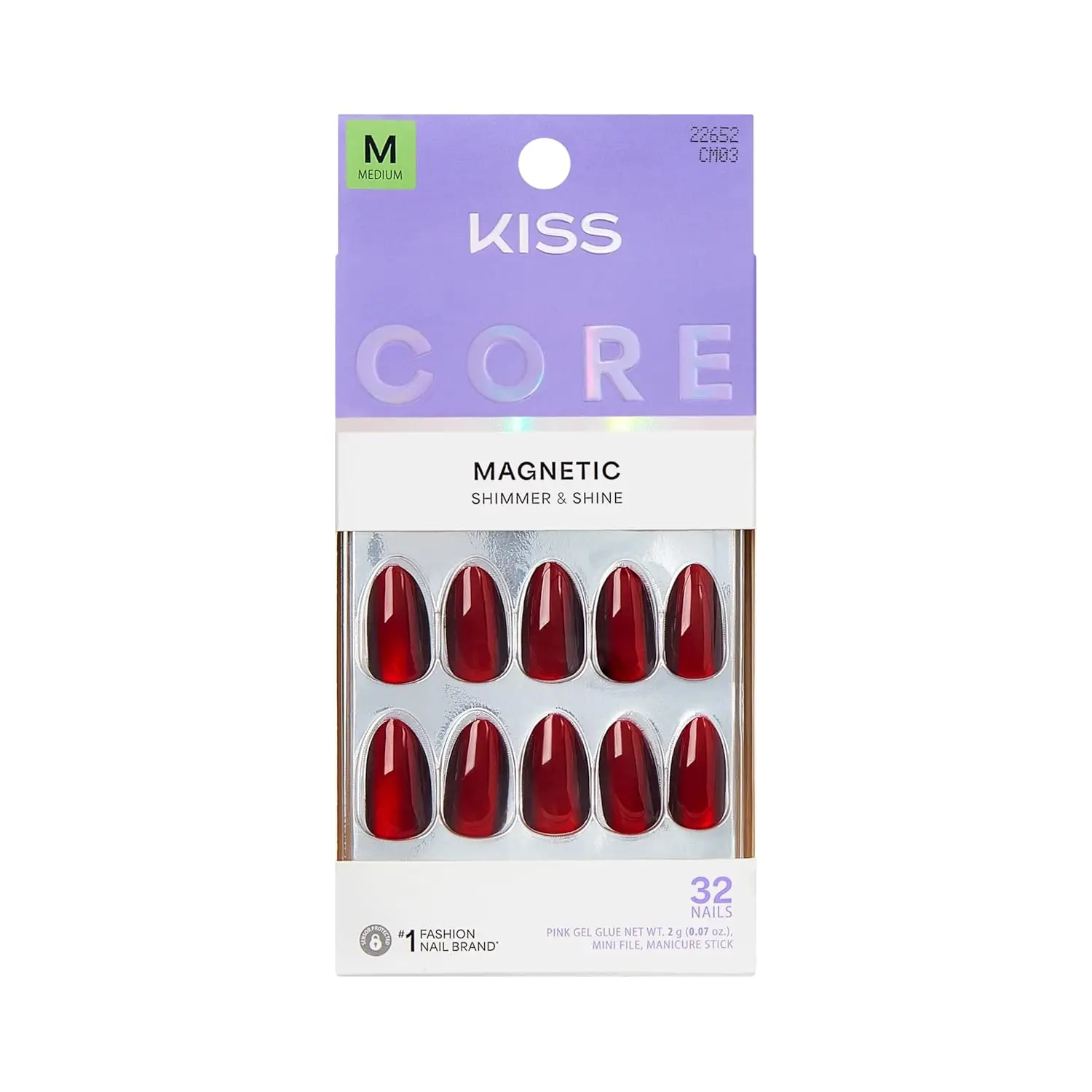 

Press On Nails, Apple Blossom Red, Medium Almond, 32 Pcs with Glue & Tools