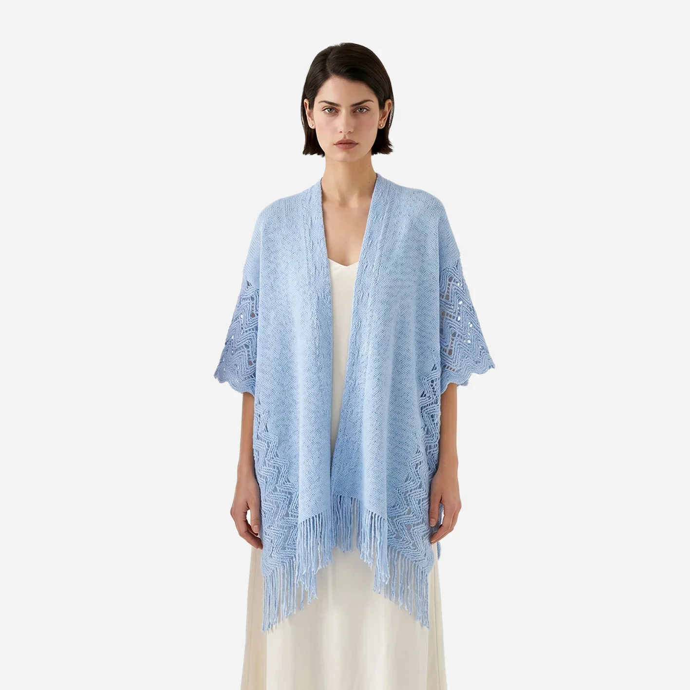New Minimalist Cloak Imitation Cashmere Knitted Solid Color Hollow Out Women's Multifunctional Cape Tassel Office Poncho P2