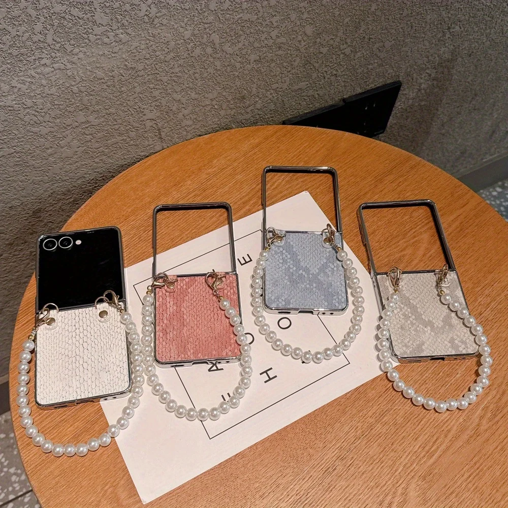 

[Jj 4D34] Подходит для Samsung zflip7, чехол для мобильного телефона со складным экраном, новый женский кожаный чехол с рисунком змеиной кожи GalaxyZFlip6