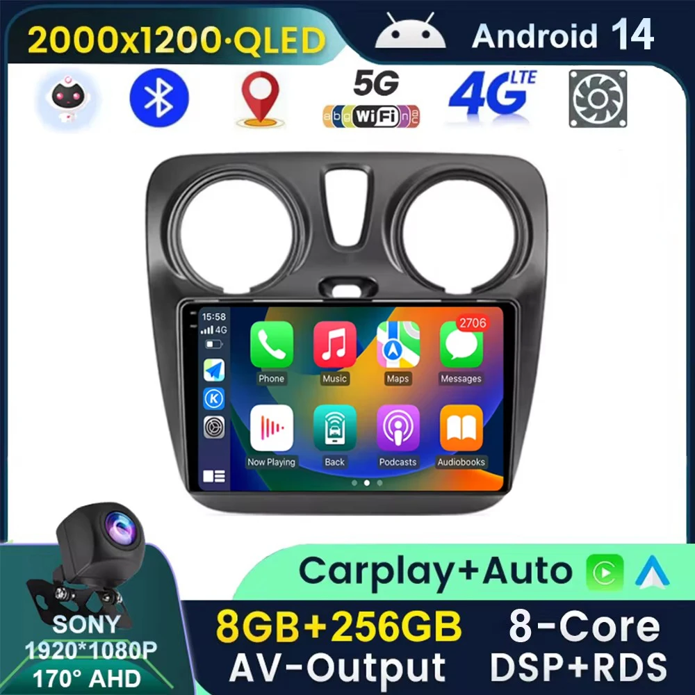 

2K Android 14 For Renault Dokker/Lodgy Dacia 2012 - 2020 Car Radio Multimedia Video Player GPS Navigation Carplay WIFI BT NO DVD