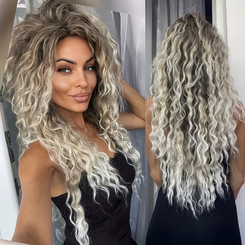 , synthetic hairpiece, African small fluffy women's wig, gradient long curly hair