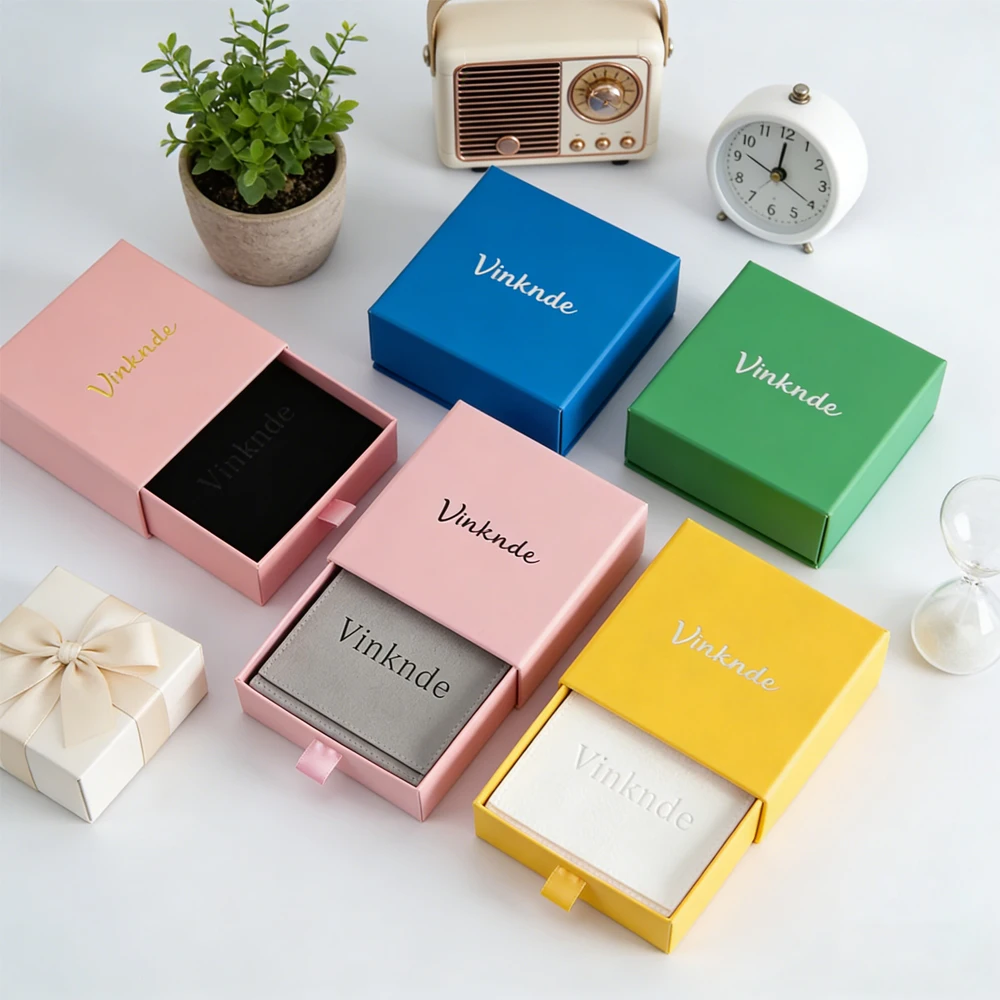 

50pcs Drawer Gift Boxes Ring Bracelet Necklace Box Custom Logo Fit Dropshipping Jewelry Package Accessories Microfiber Suede Bag