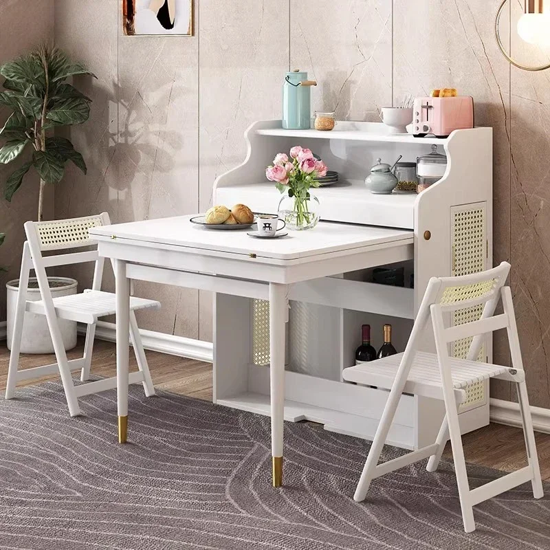 【Prezzo di fabbrica】Dining nordico in legno massello pieghevole telescopico per uso domestico piccolo appartamento armadietto laterale portaoggetti invisibile multifunzione