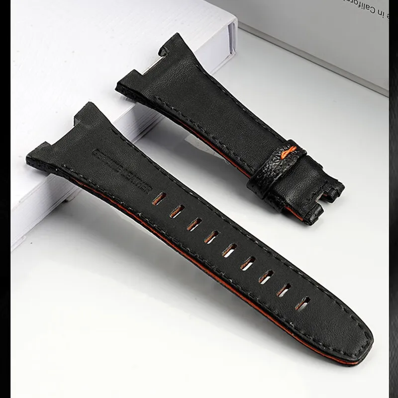 Seiko Sportura SNAD23/SNAE07용 가죽 시계 스트랩, 노치 처리된 송아지 가죽 밴드, 남성용 교체용 시계 액세서리