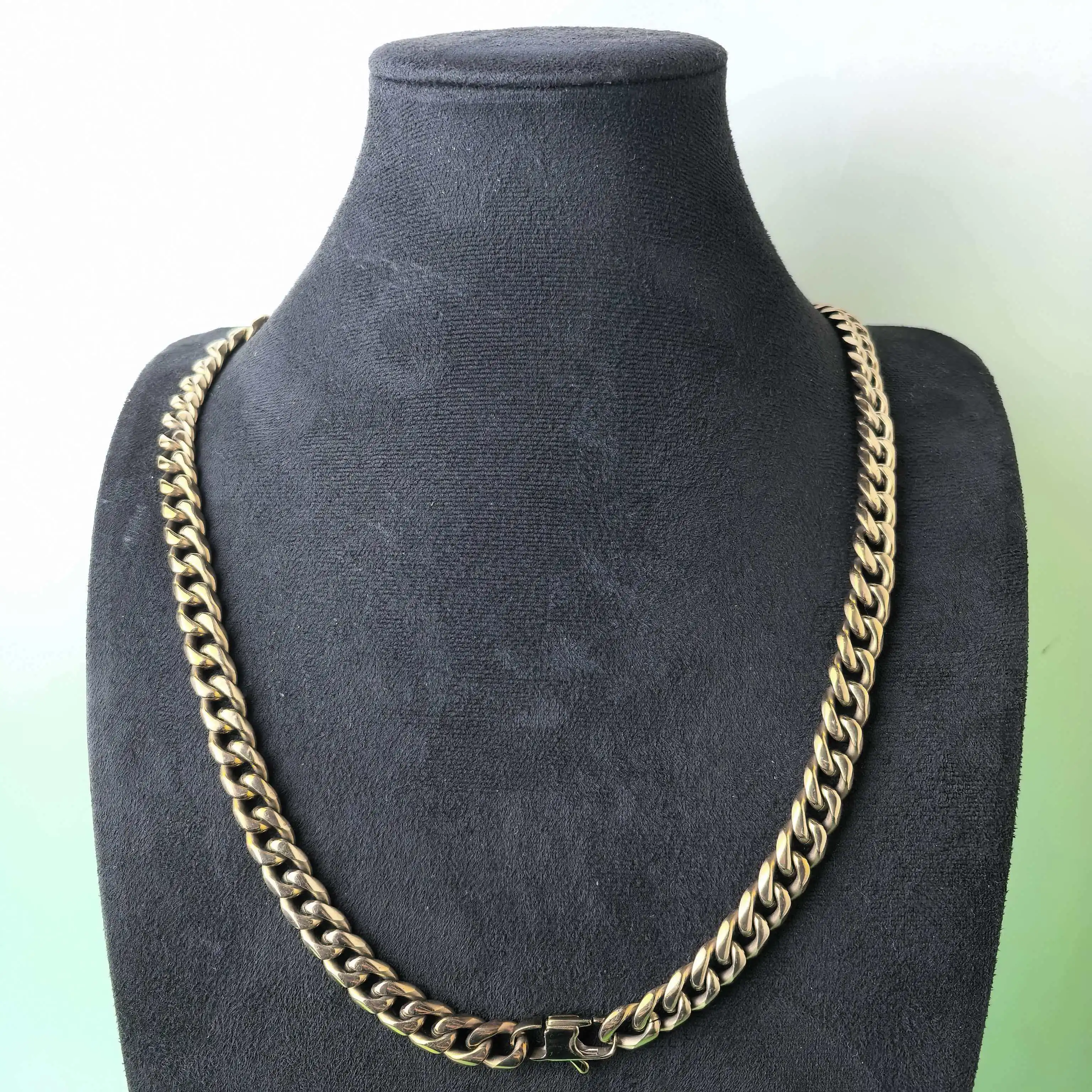 Pure titanium polished and ground six sided Cuban necklace, vintage handmade woven necklace