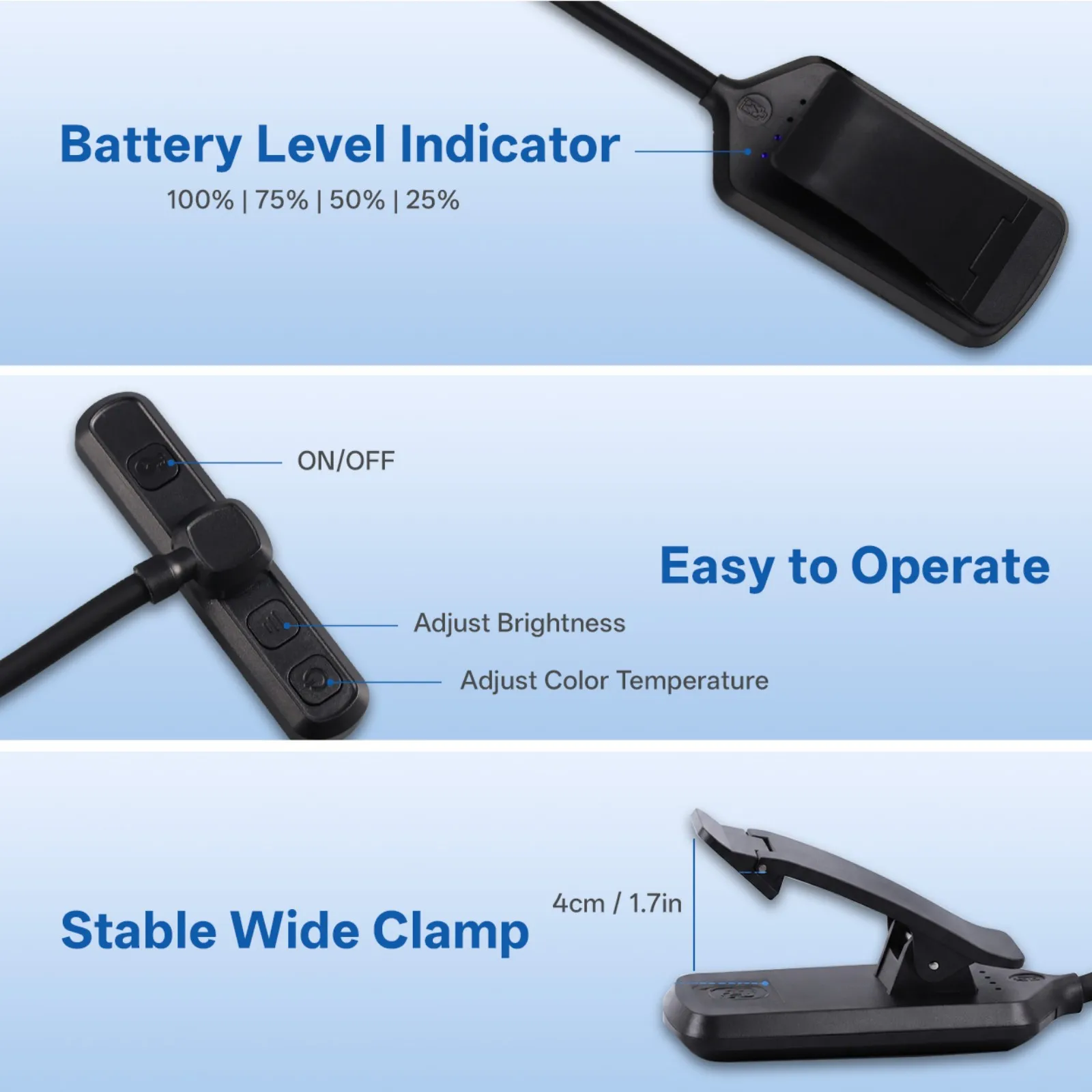 Bild 9: PZSUNLY Clip-On LED-Buchleuchte, USB-wiederaufladbar, Augenschutz, dimmbar, 3 Farben, tragbare Leseleuchte, Mini-Nachtlicht für Bett, Studium, Reisen, Kinder