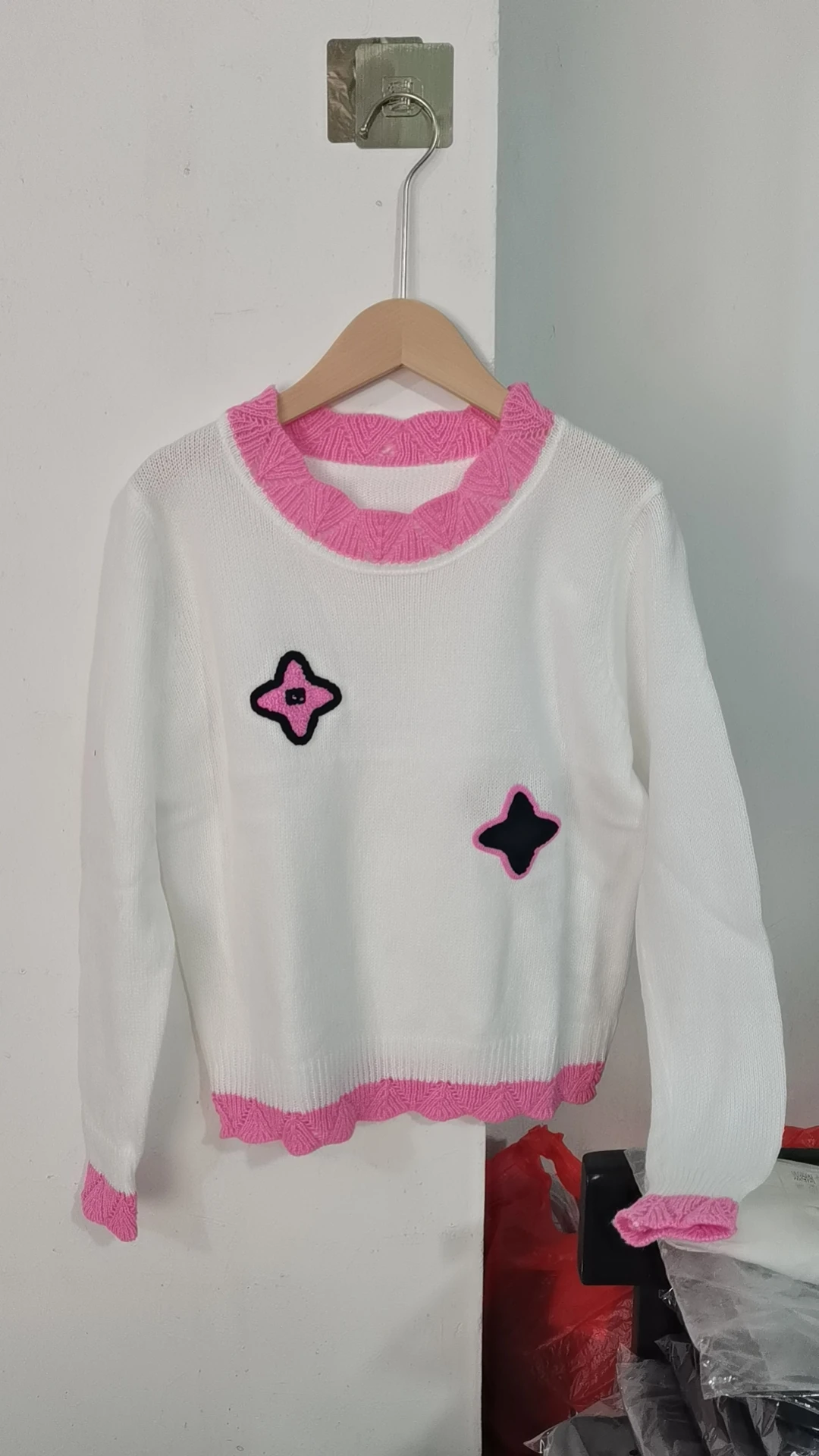 

Autumn Winter Fashion Trend Jacquard Solid Color O-neck Knitting Women Clothing Trend Fashionable Flocking Slim Pullover