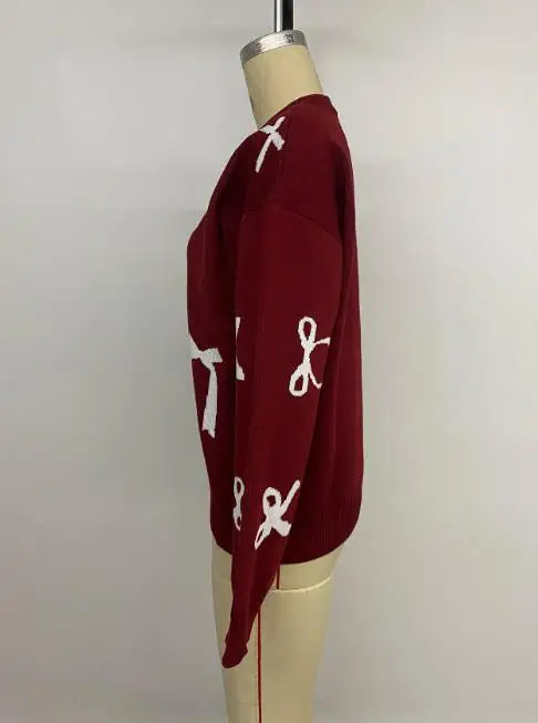 سترة المرأة 2025 جديد الخريف/الشتاء عيد الميلاد الحلو الرياح الجولة الرقبة فراشة عقدة سترة جاكار للنساء