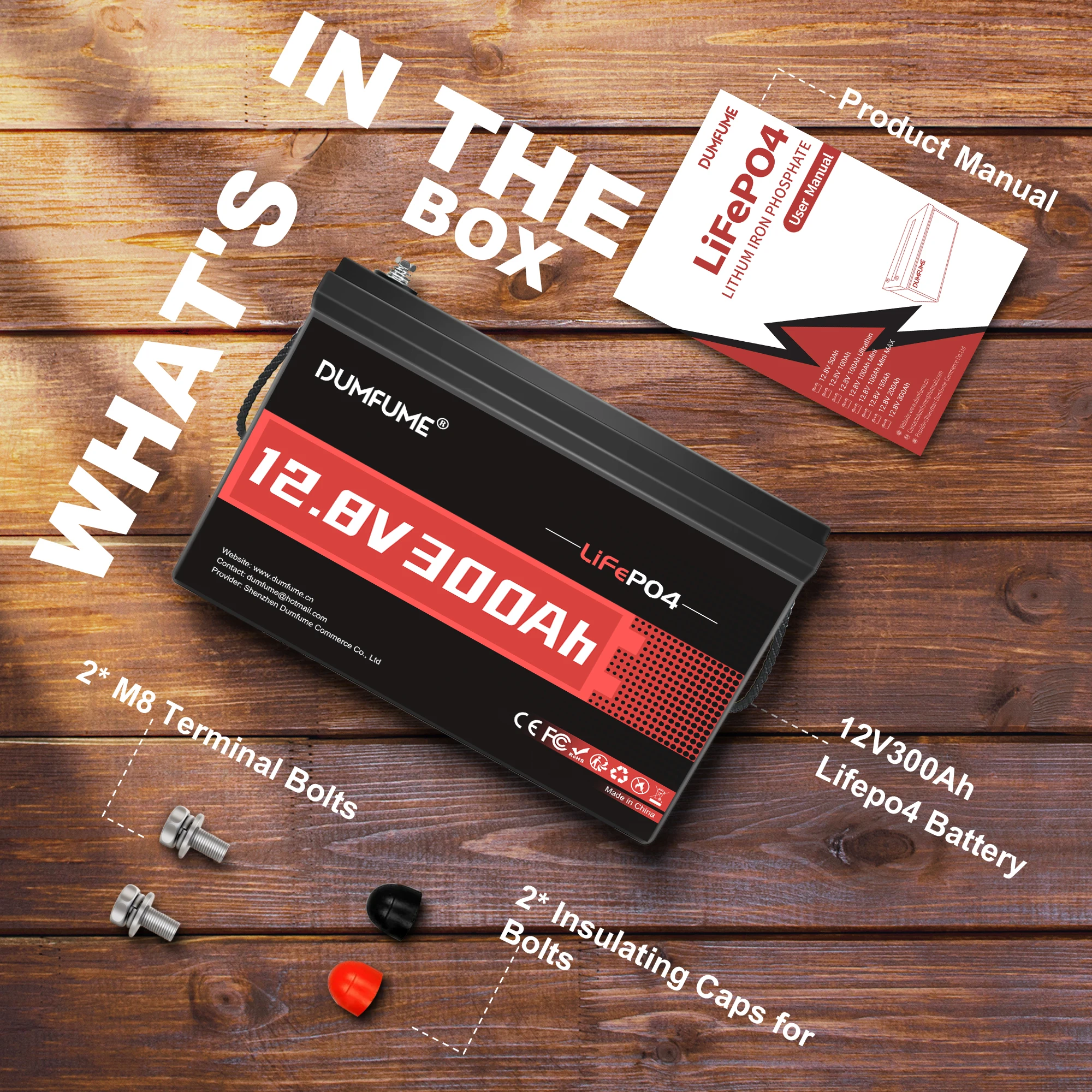 Dumfume – batterie Lithium LiFePO4 12V, 300ah, avec sortie 200a BMS 3840W, parfaite pour le stockage d'énergie solaire, alimentation de secours domestique RV