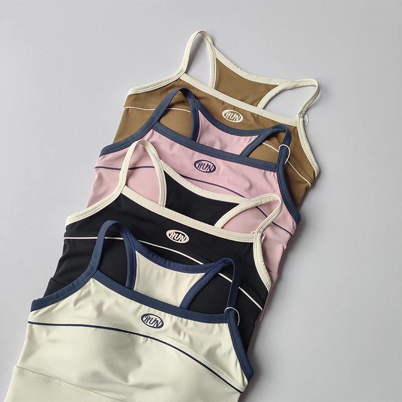 Neue Kontrastfarbene Amerikanische Retro-Sport-Lingerie mit Hochfestem Brustpolster, Yoga-Schöner Rücken, Pendler-Fitness-Oberteil – Detail 10