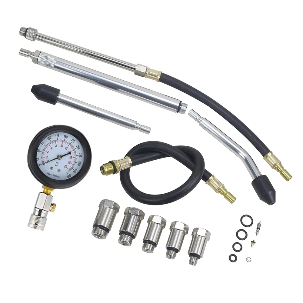 11pcs Engine Compression Tester Adapter Kit, Automotive Engine Cylinder Leak Down Compression Test Motor Pressure Gauge for Cars