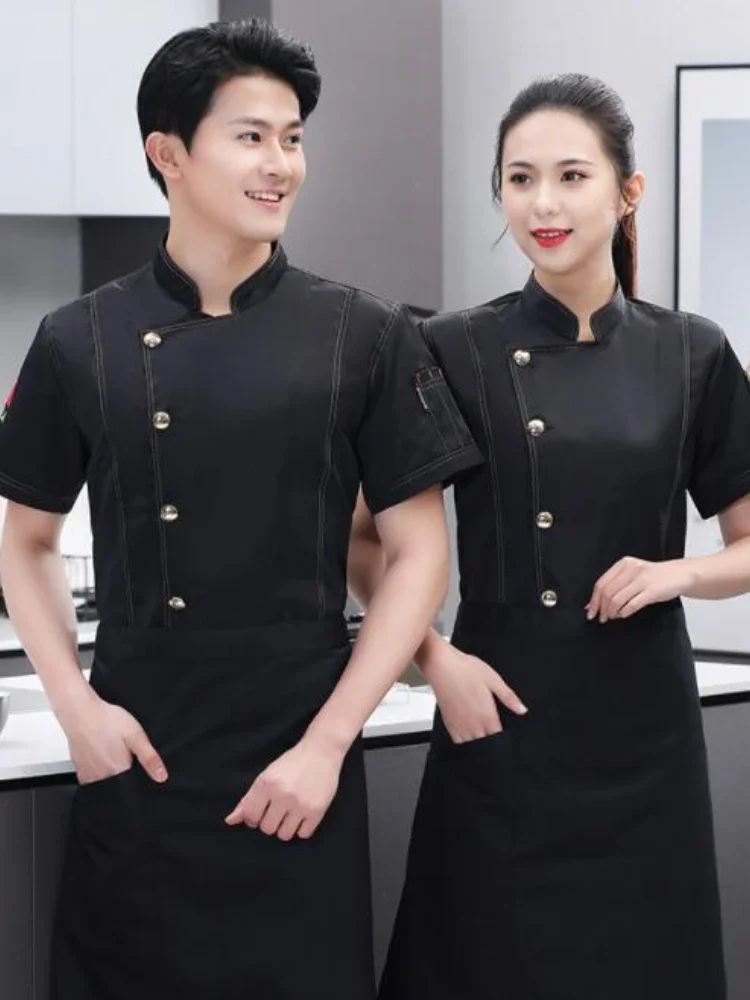 Restaurant Uniform Women and Men Kitchen Catering Black Cook Coat Single-breasted Chef Clothes Bakery Breathable Chef Jackets