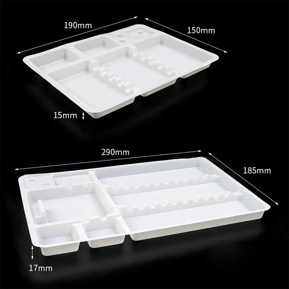 Disposable Oral Instrument Trays, White Multi-Compartment Plastic Trays, Size S 50 Pieces / Size L 30 Pieces, Dental Clinic Tool Storage Trays