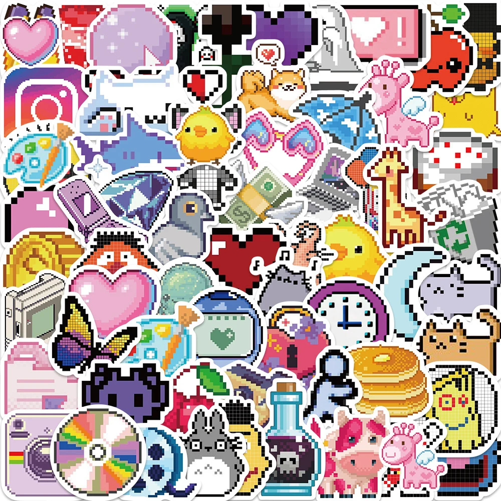 10/30/65PCS INS Style Cute Pixel Cartoon adesivi estetici Laptop Phone Scrapbook Notebook bagaglio fai da te Graffiti Sticker giocattolo per bambini