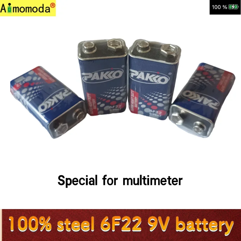 

2024Steel 6F22 9V battery PAKKO 6F22 blue continuous discharge for 260 minutes, good quality, multimeter, smoke alarm microphone