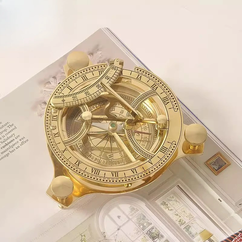 Brass sundial compass with compass retro nostalgic creative soft decoration gifts study living room ornament